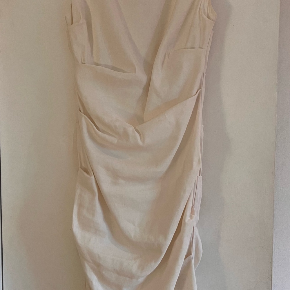 Nicole Miller Cream Asymmetrical Sheath Dress V-Neck